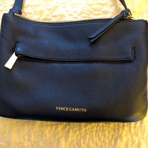 Vince Camuto crossbody leather bag…navy in color, adj strap, two zip pockets